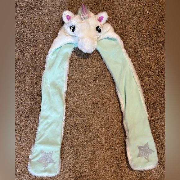 Justice Unicorn Hat/Scarf/Handwarmer Combo Size One Size Fits All - Picture 2 of 4